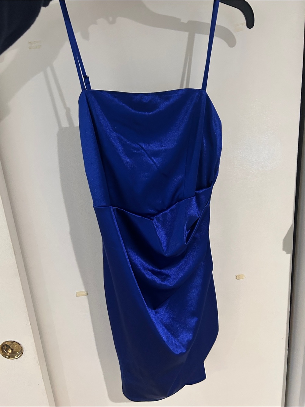 Emerald Sundae Royal Blue Satin Mini Dress with Spaghetti Straps